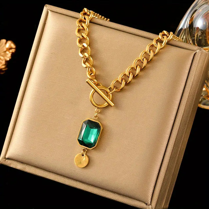 Collier pendentif chaîne émeraude épais | Or