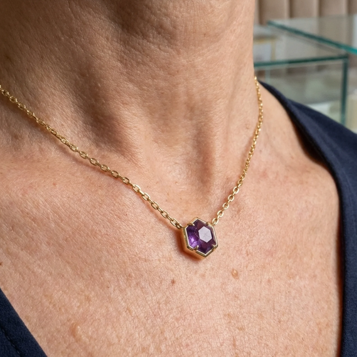 Collier pendentif en améthyste avec monture | Or rose