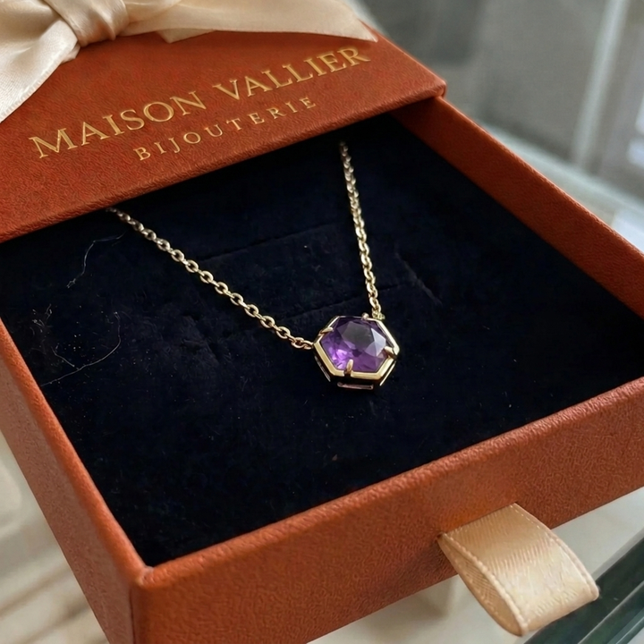 Collier pendentif en améthyste avec monture | Or rose