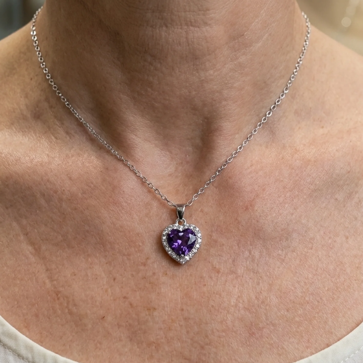 Collier radiance coeur améthyste | Or blanc