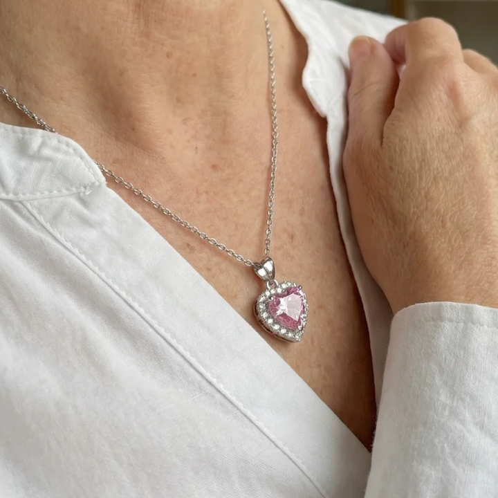 Collier radiance cœur rose | Or blanc