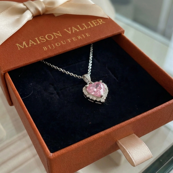 Collier radiance cœur rose | Or blanc