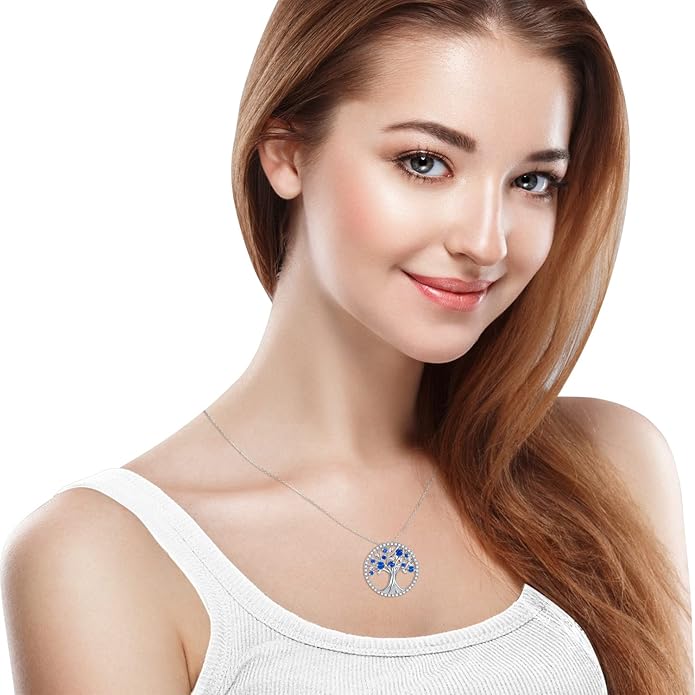Collier saphir arbre de vie | Or blanc