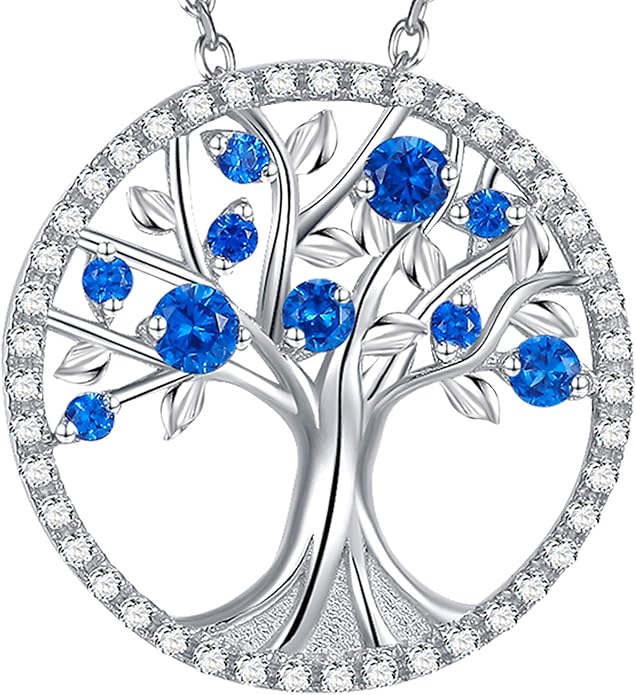 Collier saphir arbre de vie | Or blanc
