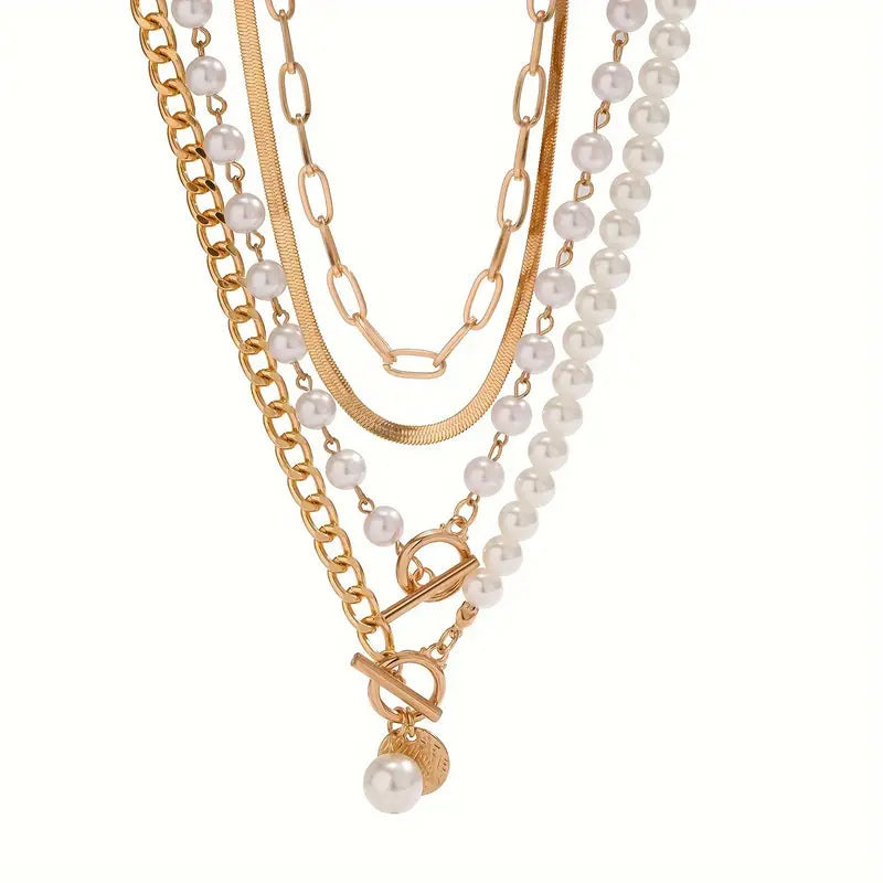 Collier vintage en perles & chaîne | Or