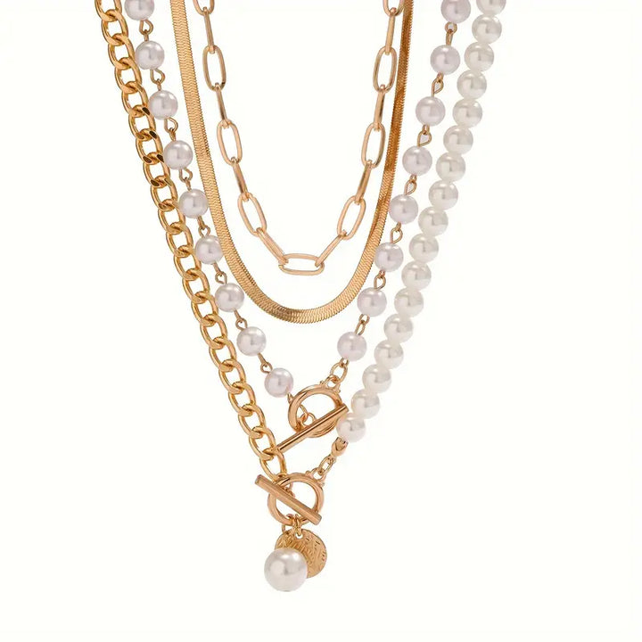Collier vintage en perles & chaîne | Or