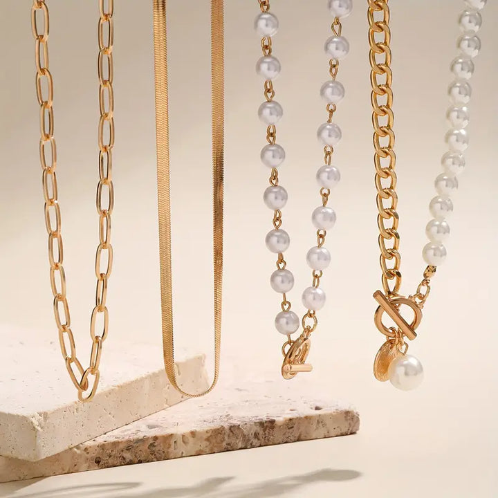 Collier vintage en perles & chaîne | Or
