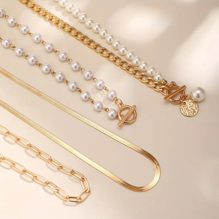 Collier vintage en perles & chaîne | Or