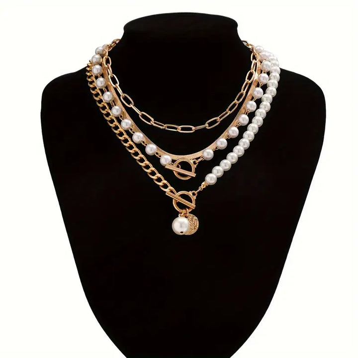 Collier vintage en perles & chaîne | Or