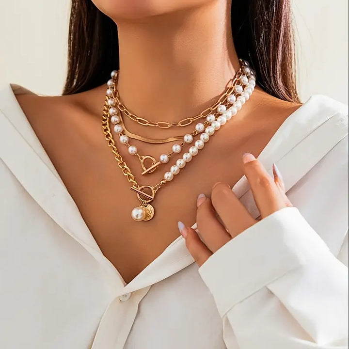 Collier vintage en perles & chaîne | Or