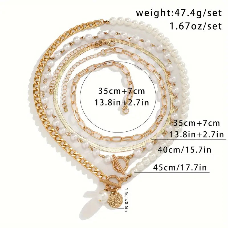 Collier vintage en perles & chaîne | Or