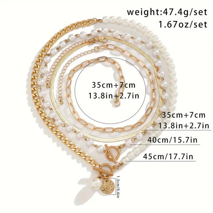 Collier vintage en perles & chaîne | Or