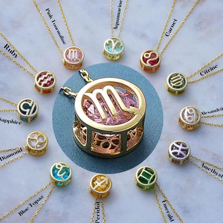 Dvojstranný zlatý zodiakový náhrdelník
