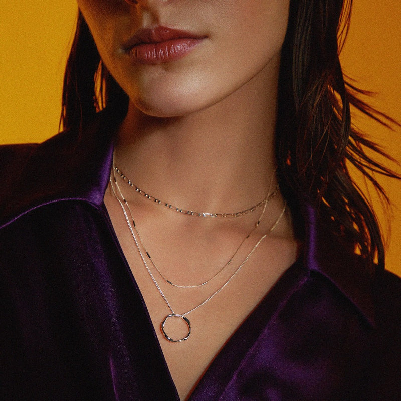 Collier à trois rangées en cercle ouvert | Or blanc