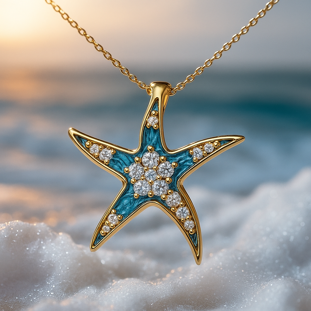 Collier avec étoile de mer en bleu brillant et opale | Or