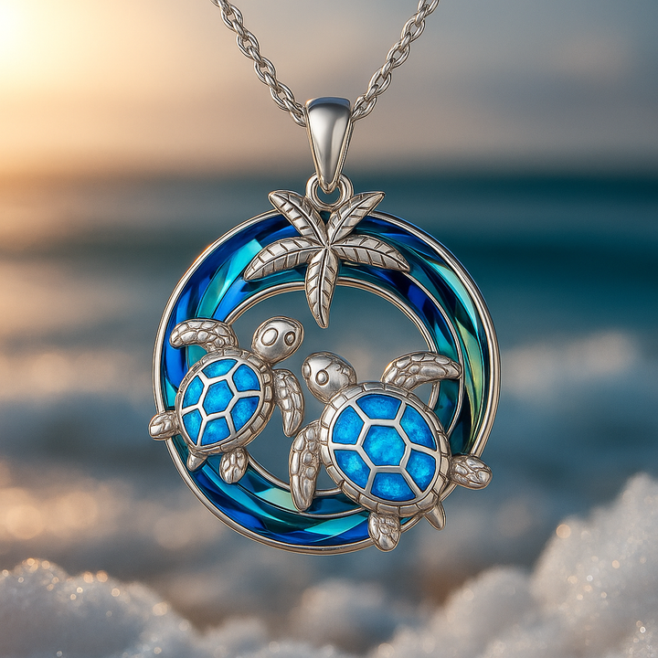 Collier avec tortue, cercle et opale | Or