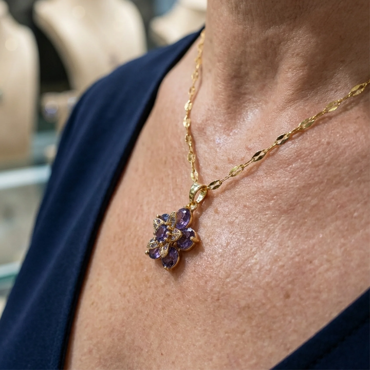 Collier de fleurs Amelyth violet | Or