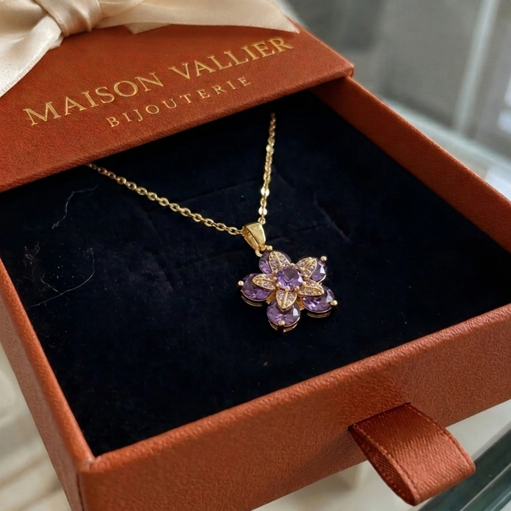 Collier de fleurs Amelyth violet | Or