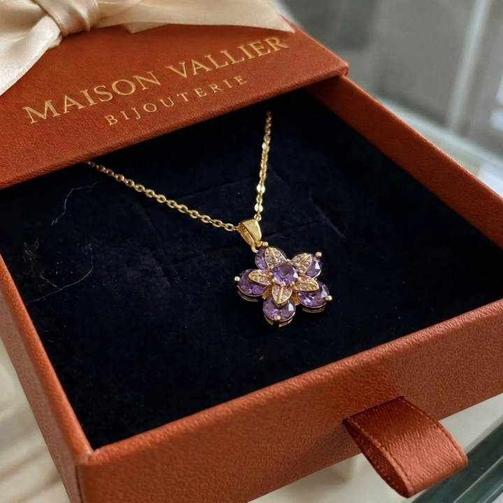 Collier de fleurs Amelyth violet | Or