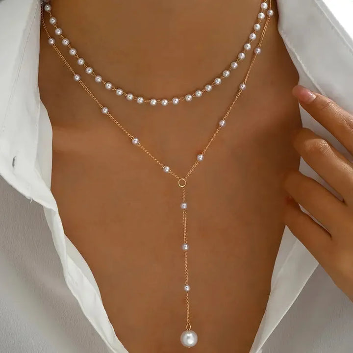 Collier de perles à deux rangs avec pendentifs | Or