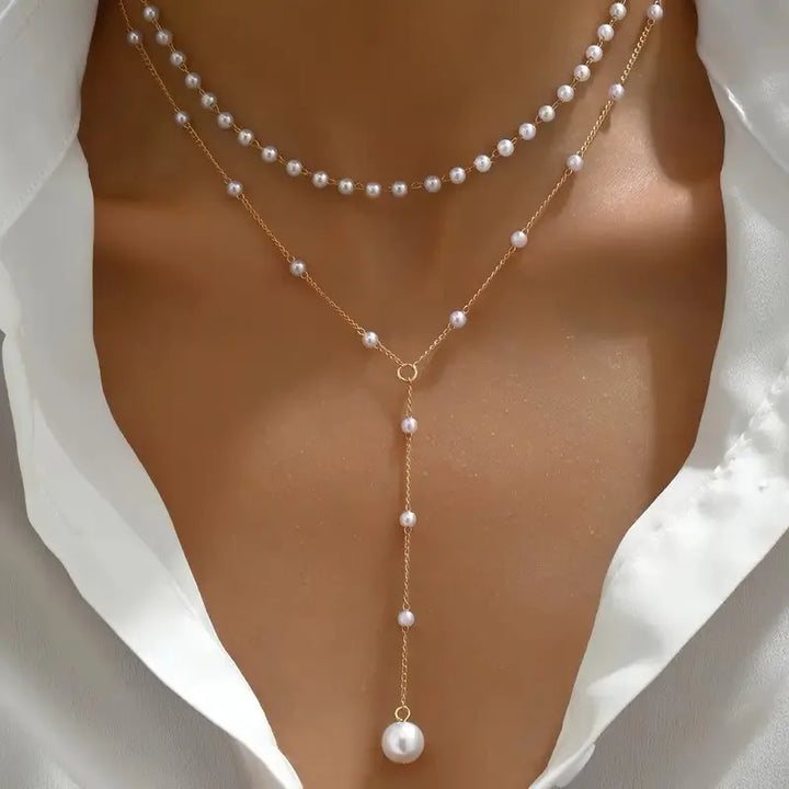Collier de perles à deux rangs avec pendentifs | Or