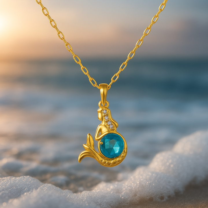 Collier de sirène avec cristal bleu | Or