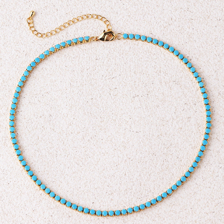 Collier de tennis rond turquoise | Or