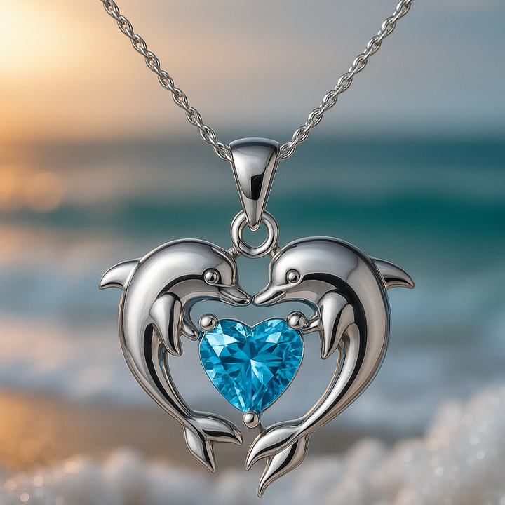 Collier double avec des dauphins de l'amour | Argent