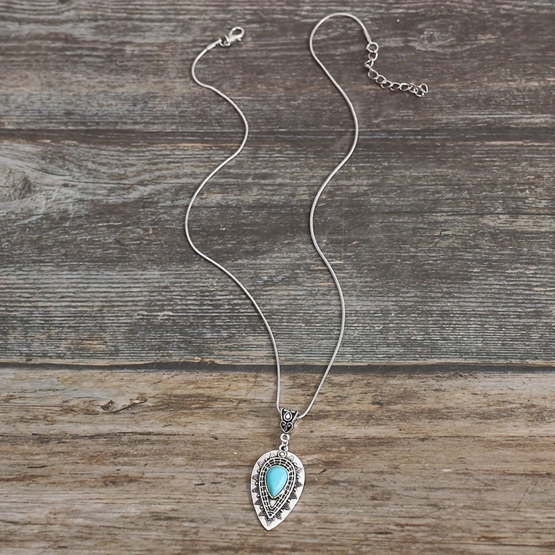 Collier en goutte d'eau turquoise Arlisse | Or blanc