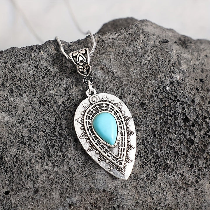 Collier en goutte d'eau turquoise Arlisse | Or blanc
