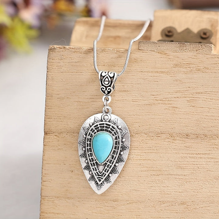 Collier en goutte d'eau turquoise Arlisse | Or blanc
