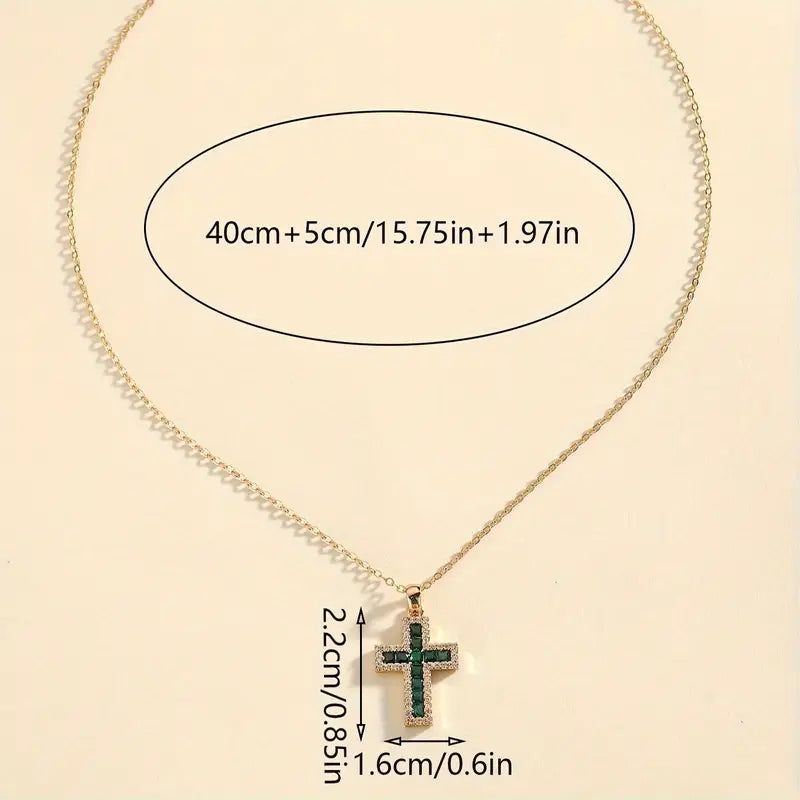 Collier avec croix en émeraude | Or