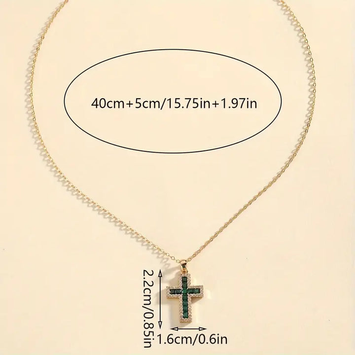 Collier avec croix en émeraude | Or
