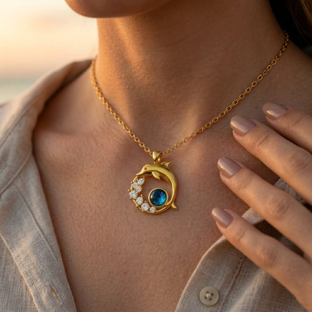 Collier avec dauphin et cristal | Or