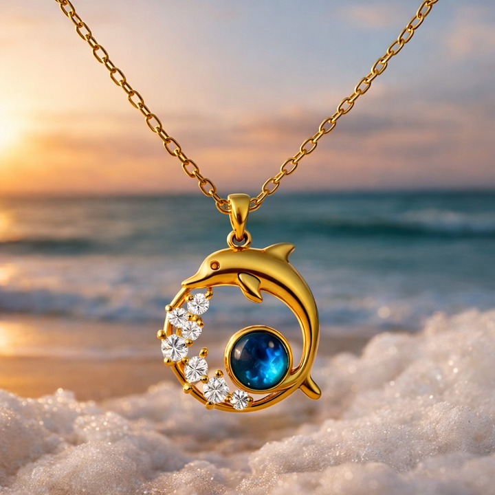 Collier avec dauphin et cristal | Or