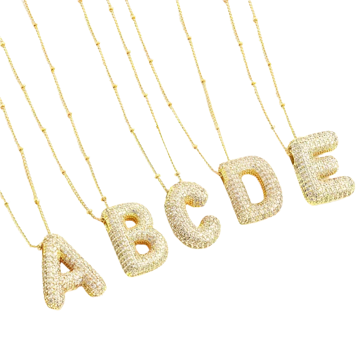 Collier initial en lettres bulles | Or blanc