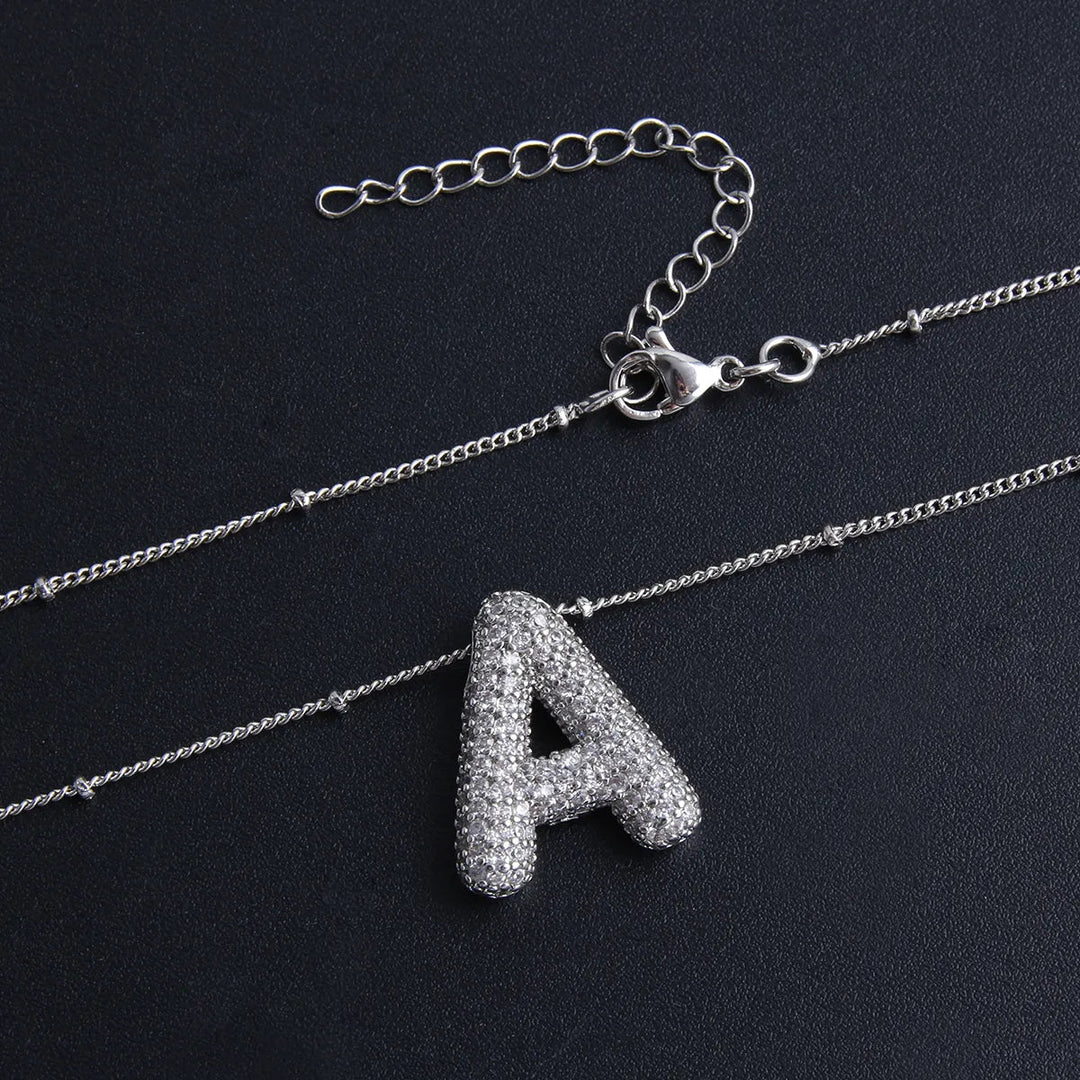 Collier initial en lettres bulles | Or blanc