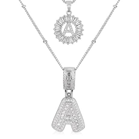 Collier initial en pavé | Or blanc