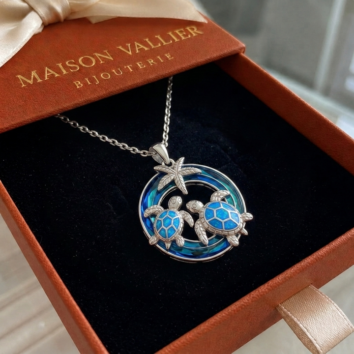 Collier avec tortue, cercle et opale | Or