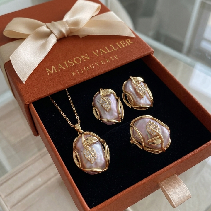 Collier complet + boucles d'oreilles en perles d'eau douce | Or