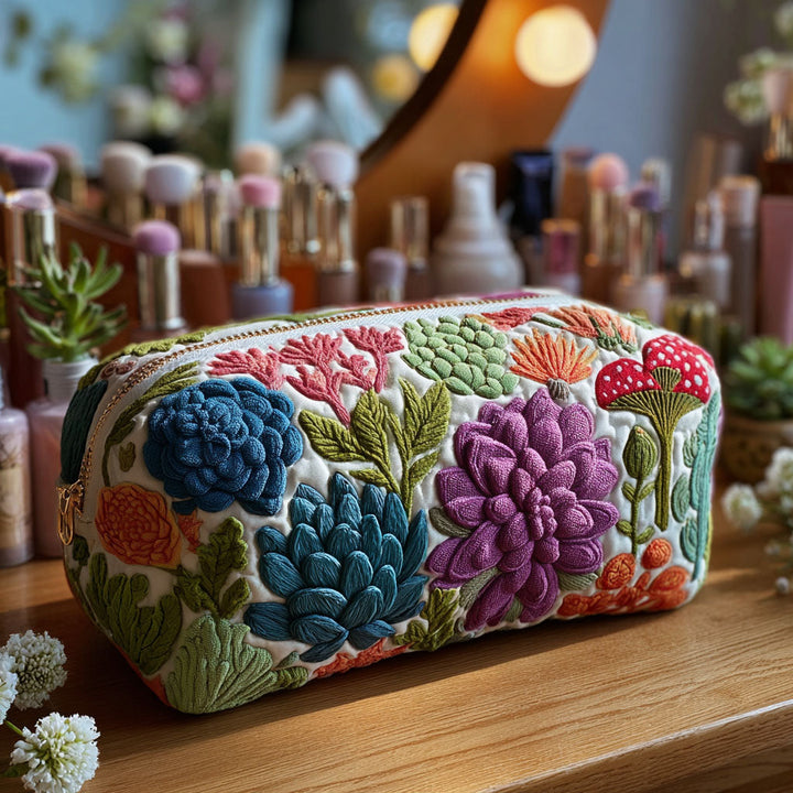 Darlene - Quilted Toiletry Bag - Botanical Print