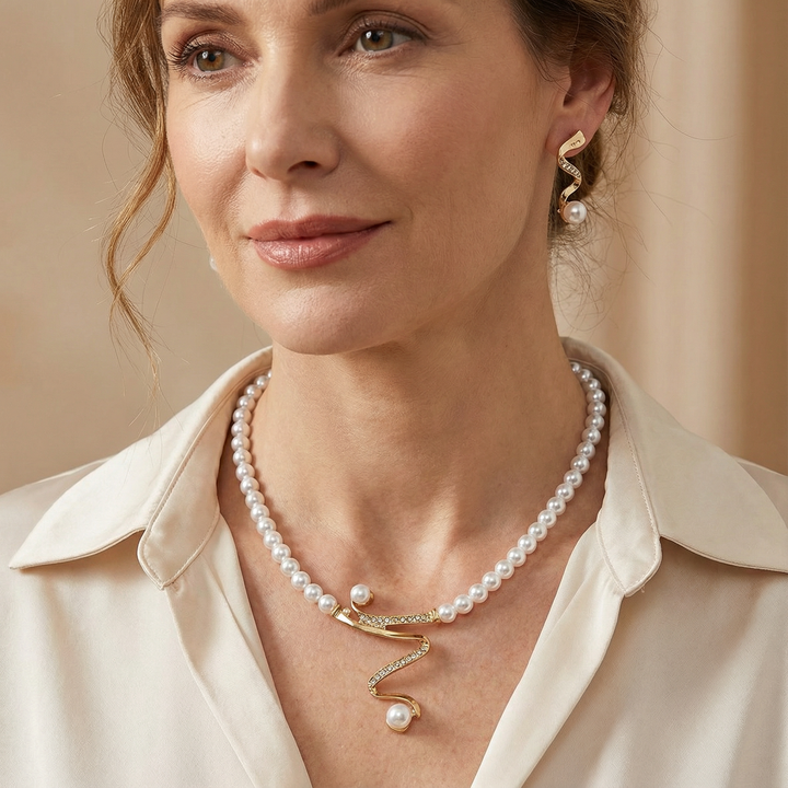 Ensemble cadeau en perles naturelles : collier et boucles d'oreilles | Or
