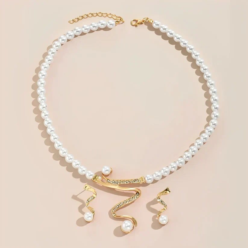 Ensemble cadeau en perles naturelles : collier et boucles d'oreilles | Or