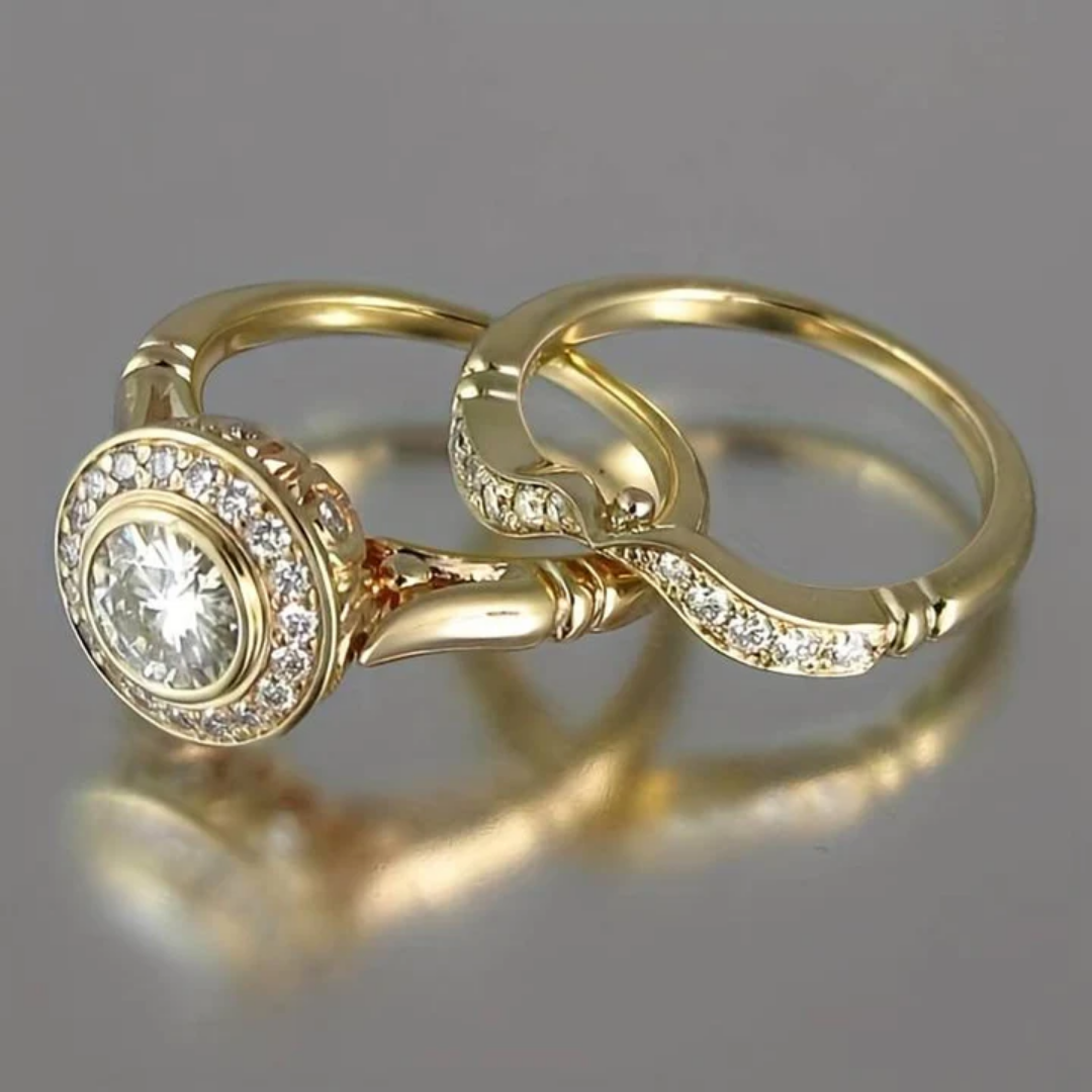 Ensemble de bagues rétro avec zircon | Or