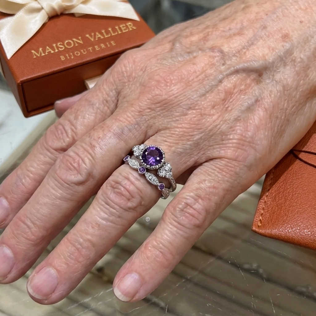 Ensemble de bagues violette couronne | Or blanc