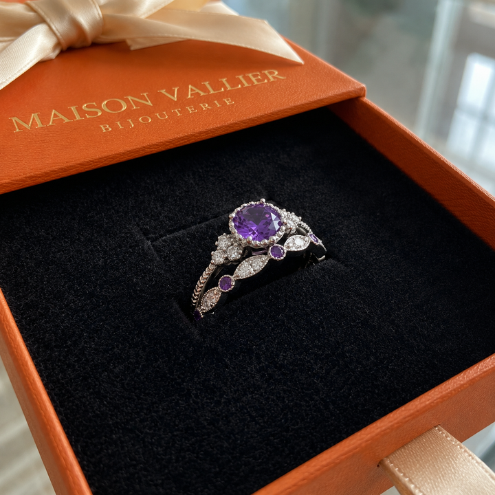 Ensemble de bagues violette couronne | Or blanc