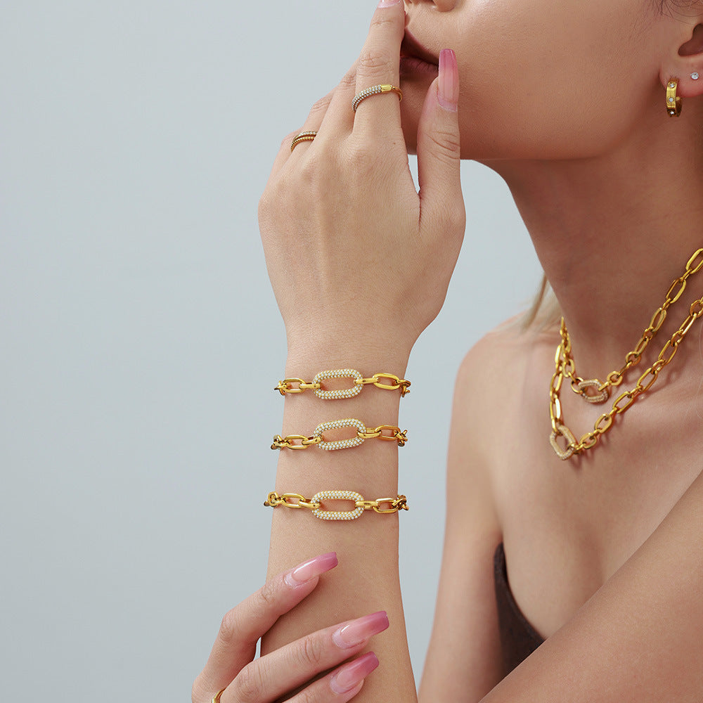 Ensemble de bijoux en chaîne épaisse pavée | Or