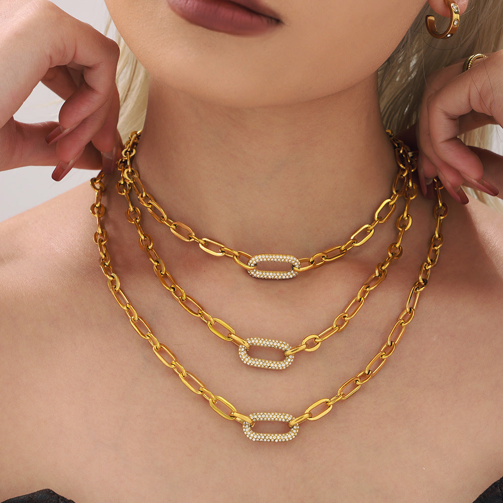 Ensemble de bijoux en chaîne épaisse pavée | Or