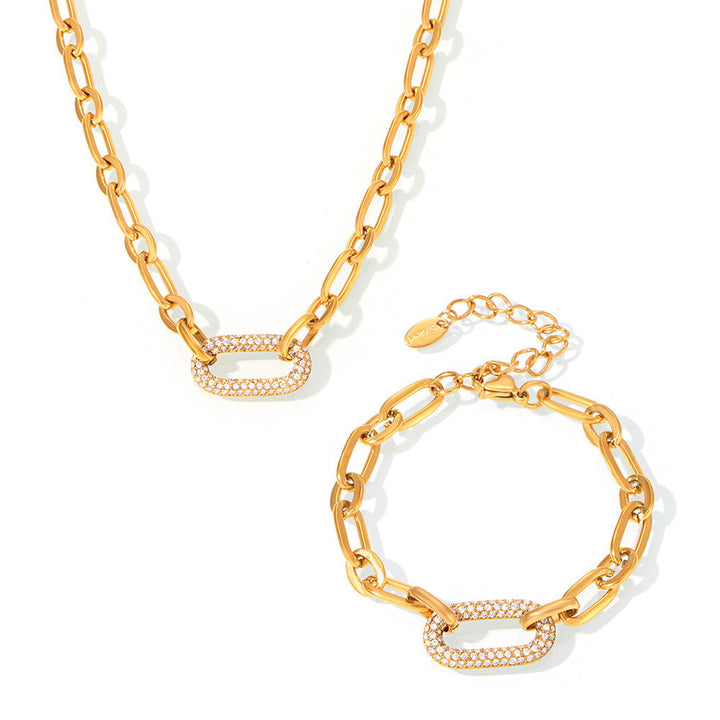 Ensemble de bijoux en chaîne épaisse pavée | Or