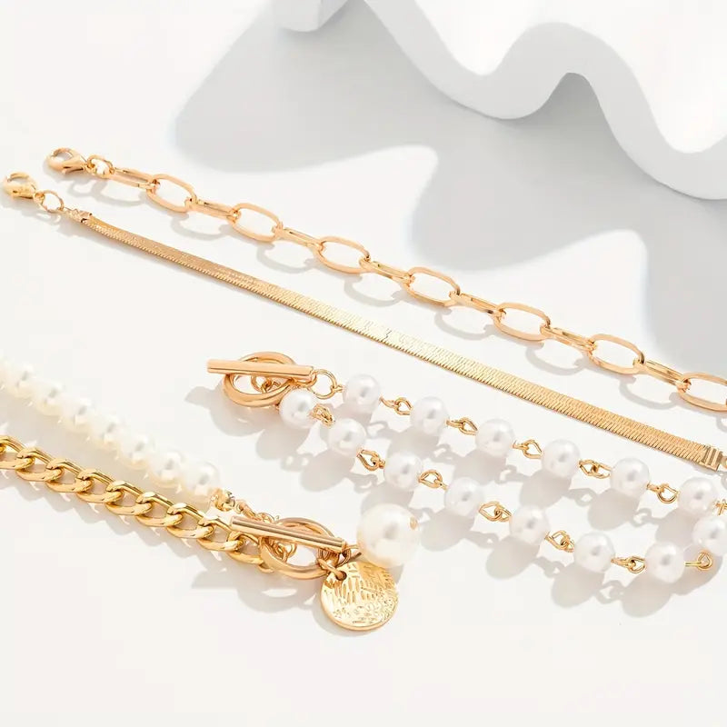 Ensemble de bracelets chic - serpent, perles & maillons | Or